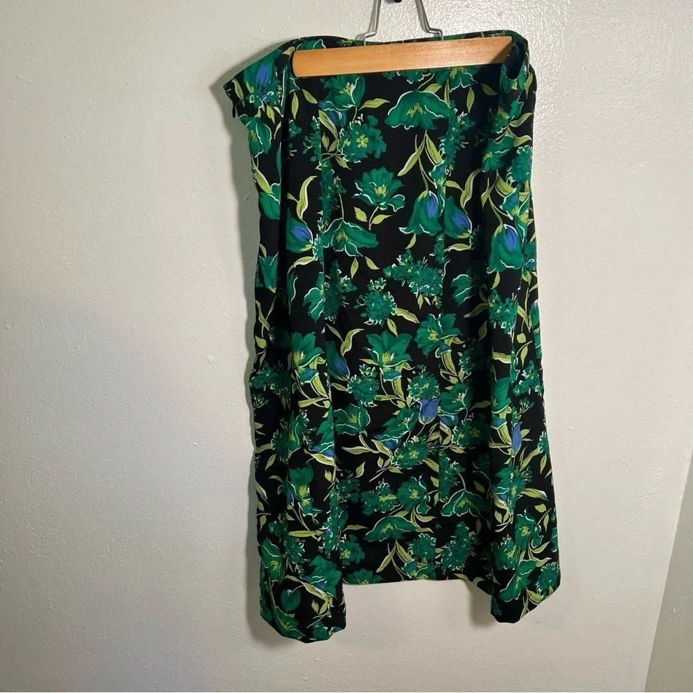 Vintage Sag Harbor Women's Size 16 Skirt Set Black Green Blue Tropical Floral